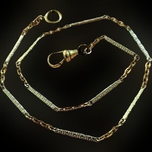 Antique LMPGCO mens art deco bar chains gold silvr filled swivel hook watch fob